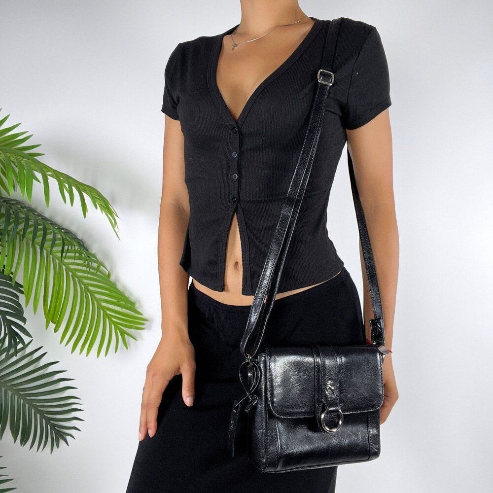 Vintage Y2K Ashwood Black Leather Classy Baddie Indie Gurnge Crossbody Bag Purse